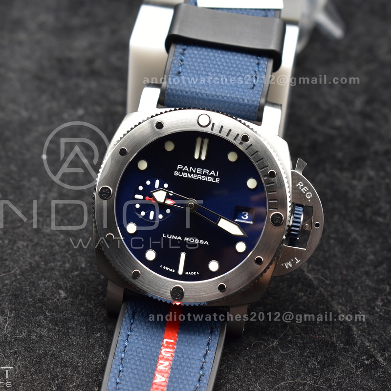 PAM1391 Luna Rossa Submersible VSF 1:1 Best Edition on Blue Fabric Strap P900